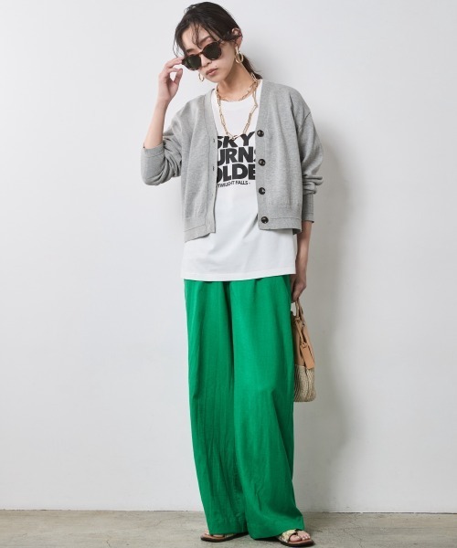 CHIC STYLE（シックスタイル）の「レーヨン麻リラックスワイドパンツ＜大きいサイズ有＞シックスタイル（スラックス・レディース・グリーン/オフホワイト/ブルー/レッド/ブラック/モカ/ネイビー・L/M/3L/LL/5L/4L）」の13枚目の写真