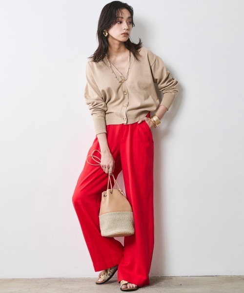 CHIC STYLE（シックスタイル）の「レーヨン麻リラックスワイドパンツ＜大きいサイズ有＞シックスタイル（スラックス・レディース・グリーン/オフホワイト/ブルー/レッド/ブラック/モカ/ネイビー・L/M/3L/LL/5L/4L）」の8枚目の写真