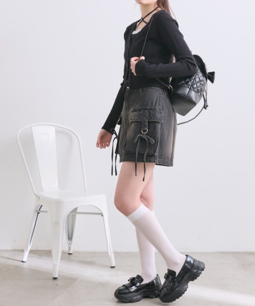 OLIVE des OLIVE（オリーブデオリーブ）の「ゆらゆらリボンカーゴミニスカート（スカート・レディース・その他/キャメル/ブラック系その他・FREE）」の4枚目の写真