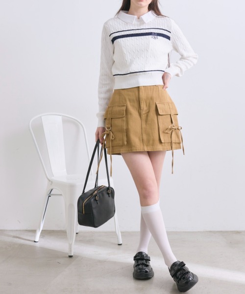 OLIVE des OLIVE（オリーブデオリーブ）の「ゆらゆらリボンカーゴミニスカート（スカート・レディース・その他/キャメル/ブラック系その他・FREE）」の8枚目の写真