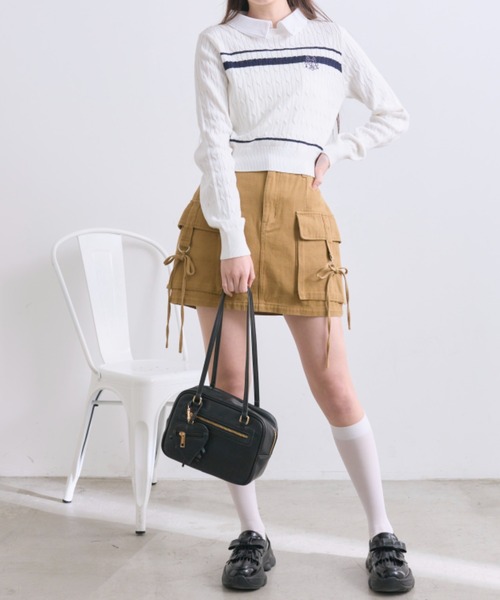 OLIVE des OLIVE（オリーブデオリーブ）の「ゆらゆらリボンカーゴミニスカート（スカート・レディース・その他/キャメル/ブラック系その他・FREE）」の9枚目の写真