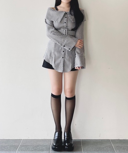 NOMAE チェックオフショルシャツチュニック NOMAE（ノーマエ）の「チェックオフショルシャツチュニック
