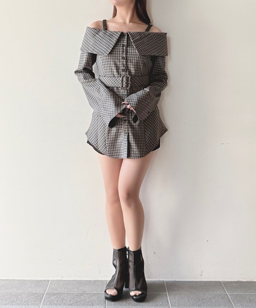 NOMAE（ノーマエ）の「チェックオフショルシャツチュニック