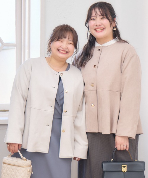 u plume（ユープリュム）の「【L～4L 大きいサイズ】ノーカラースエード調ジャケット（ノーカラージャケット・レディース・ホワイト/ピンク・LL/3L/4L/L）」の14枚目の写真