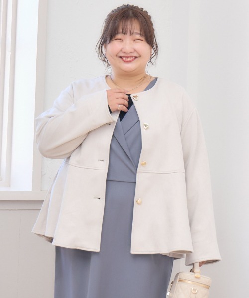 u plume（ユープリュム）の「【L～4L 大きいサイズ】ノーカラースエード調ジャケット（ノーカラージャケット・レディース・ホワイト/ピンク・LL/3L/4L/L）」の18枚目の写真