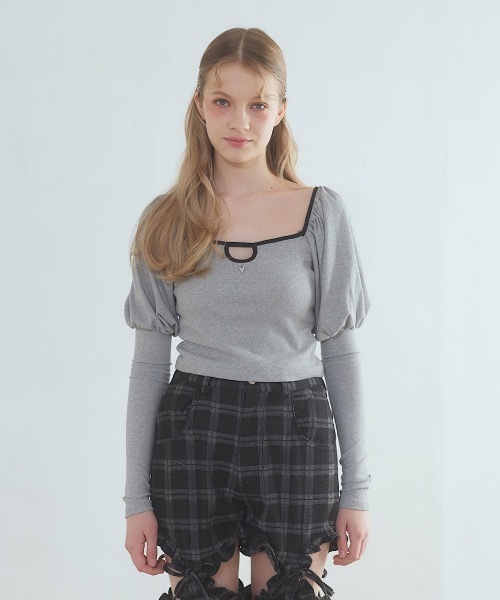 lilLilly(リルリリー)の「モチーフパワショルトップス(Tシャツ/カットソー・レディース・ミント/グレー/ホワイト/ブラック・FREE)」の5枚目の写真
