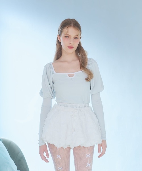 lilLilly(リルリリー)の「モチーフパワショルトップス(Tシャツ/カットソー・レディース・ミント/グレー/ホワイト/ブラック・FREE)」の8枚目の写真