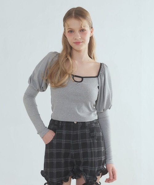 lilLilly(リルリリー)の「モチーフパワショルトップス(Tシャツ/カットソー・レディース・ミント/グレー/ホワイト/ブラック・FREE)」の7枚目の写真