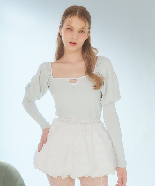 lilLilly(リルリリー)の「モチーフパワショルトップス(Tシャツ/カットソー・レディース・ミント/グレー/ホワイト/ブラック・FREE)」の9枚目の写真