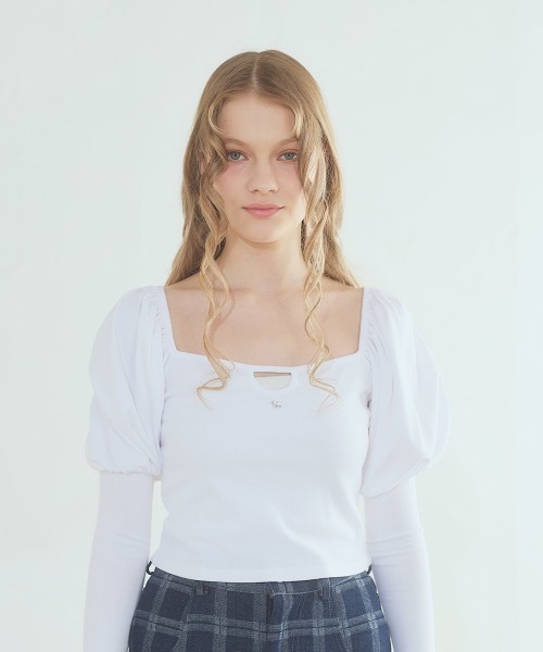 lilLilly(リルリリー)の「モチーフパワショルトップス(Tシャツ/カットソー・レディース・ミント/グレー/ホワイト/ブラック・FREE)」の11枚目の写真