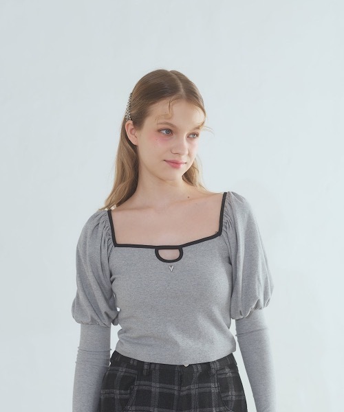 lilLilly(リルリリー)の「モチーフパワショルトップス(Tシャツ/カットソー・レディース・ミント/グレー/ホワイト/ブラック・FREE)」の6枚目の写真