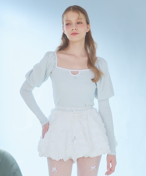 lilLilly(リルリリー)の「モチーフパワショルトップス(Tシャツ/カットソー・レディース・ミント/グレー/ホワイト/ブラック・FREE)」の18枚目の写真
