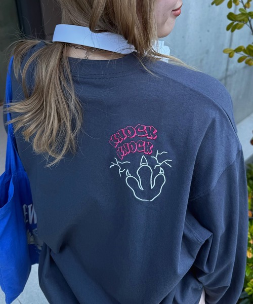DOUBLE NAME(ダブルネーム)の「CRASH!!恐竜ロンTEE(Tシャツ/カットソー・レディース・スミクロ/オフホワイト/グリーン・FREE)」の7枚目の写真
