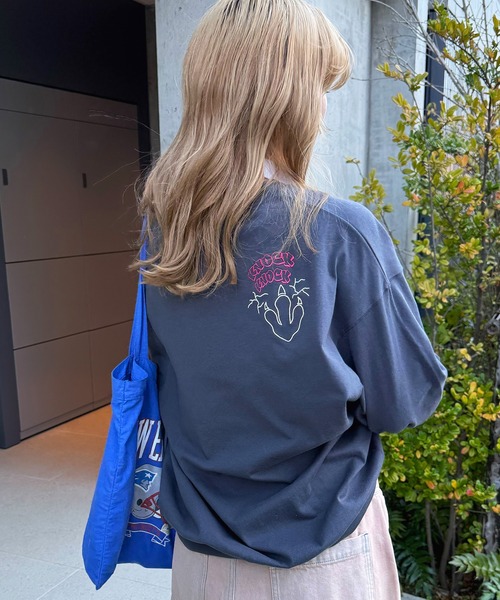 DOUBLE NAME(ダブルネーム)の「CRASH!!恐竜ロンTEE(Tシャツ/カットソー・レディース・スミクロ/オフホワイト/グリーン・FREE)」の6枚目の写真