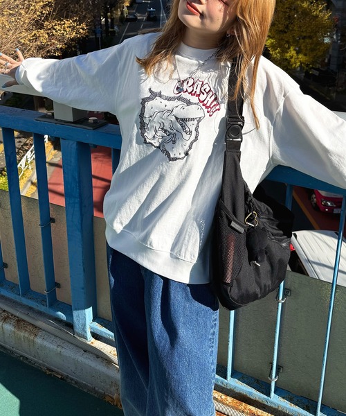 DOUBLE NAME(ダブルネーム)の「CRASH!!恐竜ロンTEE(Tシャツ/カットソー・レディース・スミクロ/オフホワイト/グリーン・FREE)」の8枚目の写真