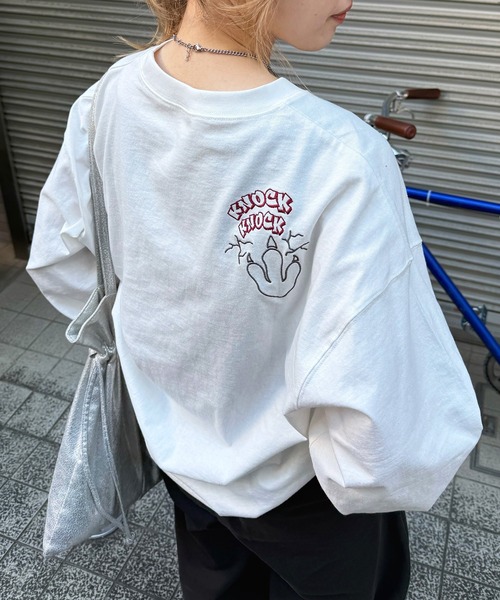 DOUBLE NAME(ダブルネーム)の「CRASH!!恐竜ロンTEE(Tシャツ/カットソー・レディース・スミクロ/オフホワイト/グリーン・FREE)」の16枚目の写真