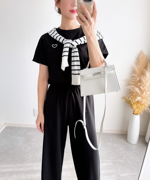 &. NOSTALGIA(アンドドットノスタルジア)の「【ZOZO限定】パールハートTシャツ(接触冷感、UVカット)(Tシャツ/カットソー・レディース・ブラック/ホワイト・M)」の8枚目の写真