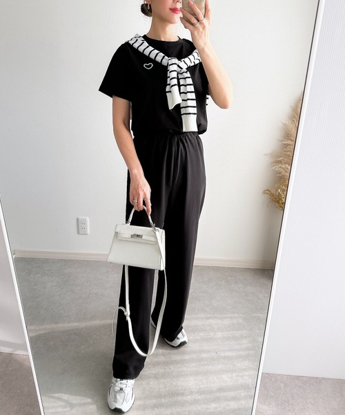 &. NOSTALGIA(アンドドットノスタルジア)の「【ZOZO限定】パールハートTシャツ(接触冷感、UVカット)(Tシャツ/カットソー・レディース・ブラック/ホワイト・M)」の10枚目の写真