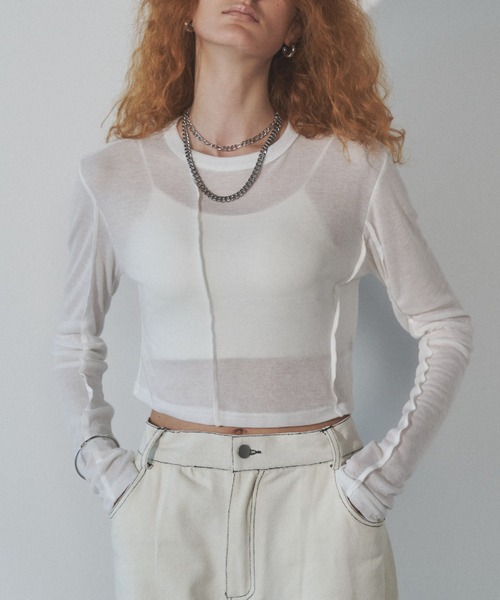 美品✨フミカウチダ レイヤードシアークロップドトップス ホワイト セール】シアークロップドロンT（Tシャツ/カットソー）｜Solace