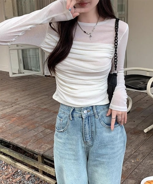 urge:(アージコロン )の「【URGE:】ビスチェ レイヤード シアー 長袖 カットソー(Tシャツ/カットソー・レディース・オフホワイト/ブラウン/ベージュ・SMALL/MEDIUM/LARGE/X-LARGE)」の2枚目の写真