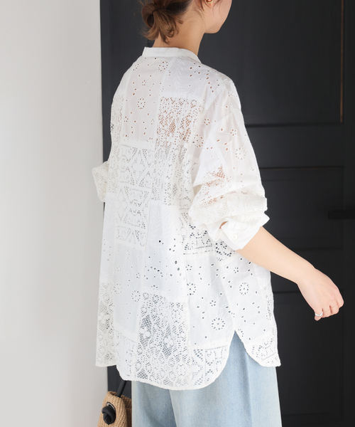 JOURNAL STANDARD relume（ジャーナルスタンダード　レリューム）の「《WEB限定追加》パッチワークレースシャツ（シャツ/ブラウス・レディース・ホワイト・FREE）」の10枚目の写真