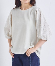 【ふんわりワッフル】【リンクコーデ】【ママサイズ】花柄レース パフ袖ブラウス