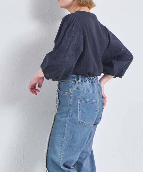 pairmanon（ペアマノン）の「【ふんわりワッフル】【リンクコーデ】【ママサイズ】花柄レース パフ袖ブラウス（Tシャツ/カットソー・レディース・ブラック/ライトベージュ/モカ・FREE）」の8枚目の写真