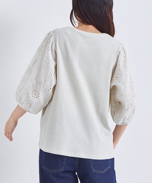pairmanon（ペアマノン）の「【ふんわりワッフル】【リンクコーデ】【ママサイズ】花柄レース パフ袖ブラウス（Tシャツ/カットソー・レディース・ブラック/ライトベージュ/モカ・FREE）」の15枚目の写真
