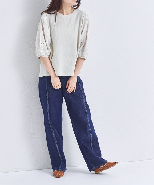 pairmanon（ペアマノン）の「【ふんわりワッフル】【リンクコーデ】【ママサイズ】花柄レース パフ袖ブラウス（Tシャツ/カットソー・レディース・ブラック/ライトベージュ/モカ・FREE）」の17枚目の写真