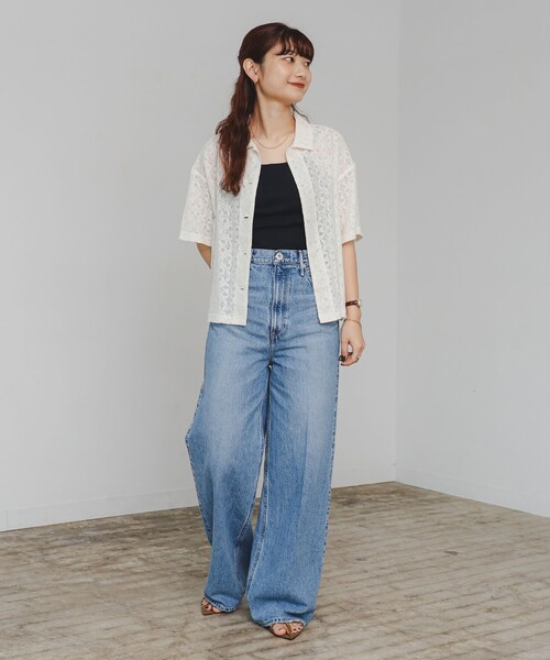 KUME ホワイト レース 半袖シャツ s セール】半袖 レース シャツ（S～M）（シャツ/ブラウス）｜B