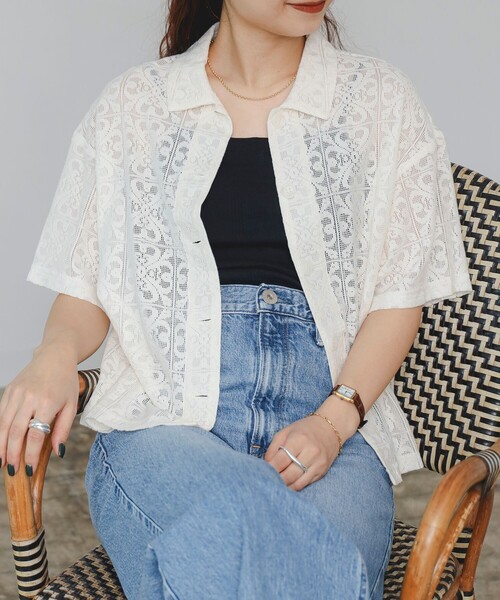 B:MING by BEAMS(ビーミングバイビームス)の「半袖 レース シャツ(S~M)(シャツ/ブラウス・レディース・ホワイト系その他5/ブラック・MEDIUM/SMALL)」の7枚目の写真