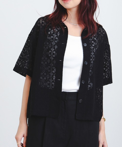 B:MING by BEAMS(ビーミングバイビームス)の「半袖 レース シャツ(S~M)(シャツ/ブラウス・レディース・ホワイト系その他5/ブラック・MEDIUM/SMALL)」の2枚目の写真