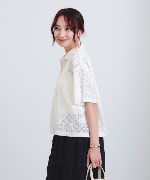 ビームス　シャツブラウス　レースカットシャツ B:MING by BEAMS（ビーミング by ビームス）【洗える】ネック