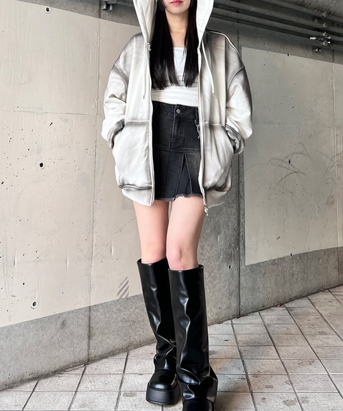 Figments（フィグメンツ）の「ブラシ加工ダブルZIPビッグパーカー（パーカー・レディース・ブラック/ホワイト・FREE）」の8枚目の写真