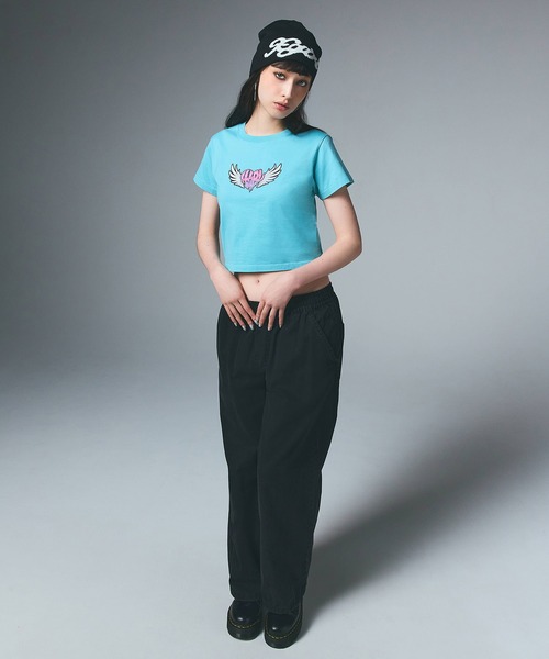 X-girl（エックスガール）の「SCRIPT LOGO JACQUARD BEANIE（ニットキャップ/ビーニー・レディース・ライトブルー/ブラック/オリーブ・ONE SIZE）」の10枚目の写真