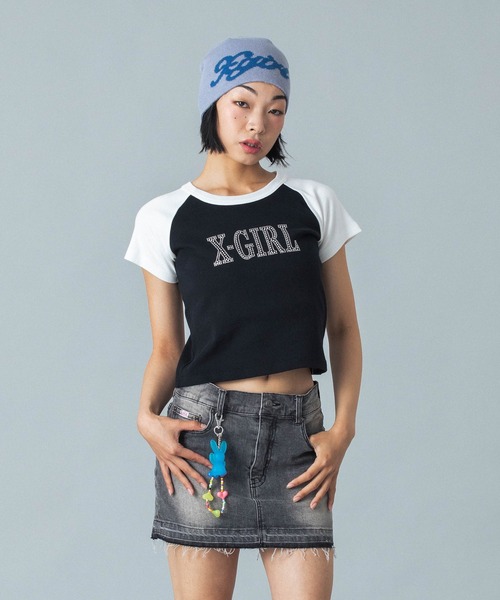 X-girl（エックスガール）の「SCRIPT LOGO JACQUARD BEANIE（ニットキャップ/ビーニー・レディース・ライトブルー/ブラック/オリーブ・ONE SIZE）」の14枚目の写真