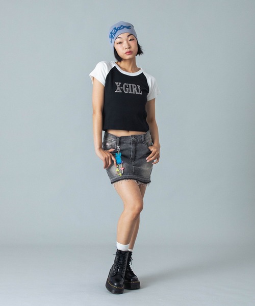 X-girl（エックスガール）の「SCRIPT LOGO JACQUARD BEANIE（ニットキャップ/ビーニー・レディース・ライトブルー/ブラック/オリーブ・ONE SIZE）」の17枚目の写真