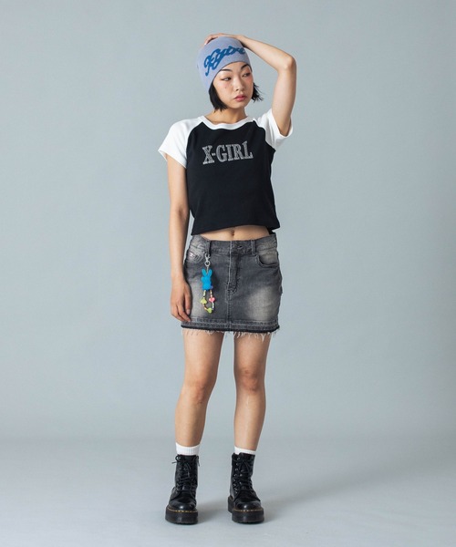 X-girl（エックスガール）の「SCRIPT LOGO JACQUARD BEANIE（ニットキャップ/ビーニー・レディース・ライトブルー/ブラック/オリーブ・ONE SIZE）」の18枚目の写真