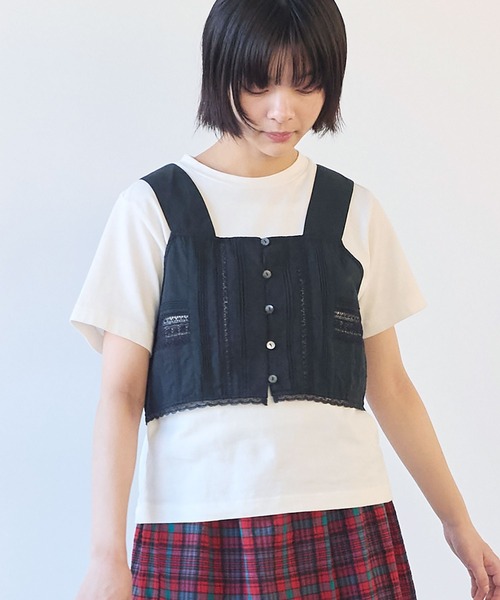 bulle de savon(ビュルデサボン)の「antique lace ビスチェ(シャツ/ブラウス・レディース・ブラック/ホワイト・FREE)」の1枚目の写真