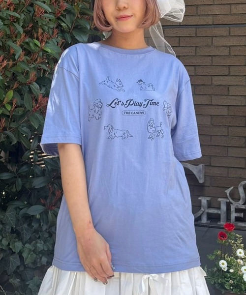 Candy Stripper(キャンディストリッパー)の「LET'S PLAY TIME Tシャツ(Tシャツ/カットソー・レディース・オフホワイト/ピンク/ライトブルー/ブルー/ブラック・M/L/XL)」の1枚目の写真