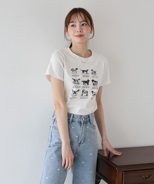 BLUEEAST(ブルーイースト)の「DOGアソートプリント半袖Tシャツ(Tシャツ/カットソー・レディース・ホワイト/ブラック/ネイビー・MEDIUM)」の8枚目の写真