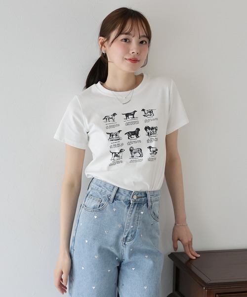 BLUEEAST(ブルーイースト)の「DOGアソートプリント半袖Tシャツ(Tシャツ/カットソー・レディース・ホワイト/ブラック/ネイビー・MEDIUM)」の7枚目の写真