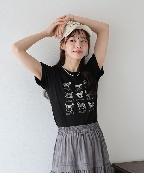 BLUEEAST(ブルーイースト)の「DOGアソートプリント半袖Tシャツ(Tシャツ/カットソー・レディース・ホワイト/ブラック/ネイビー・MEDIUM)」の16枚目の写真