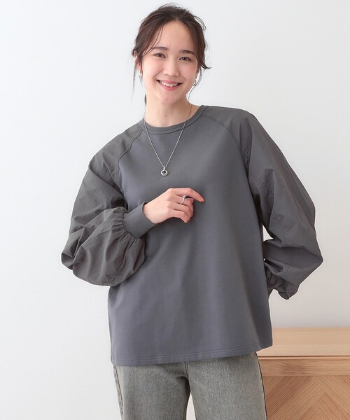 Cutie Blonde(キューティーブロンド)の「【洗える】季節の変わり目に ラグランナイロントップス(Tシャツ/カットソー・レディース・オフホワイト/チャコールグレー/カーキ・00)」の4枚目の写真