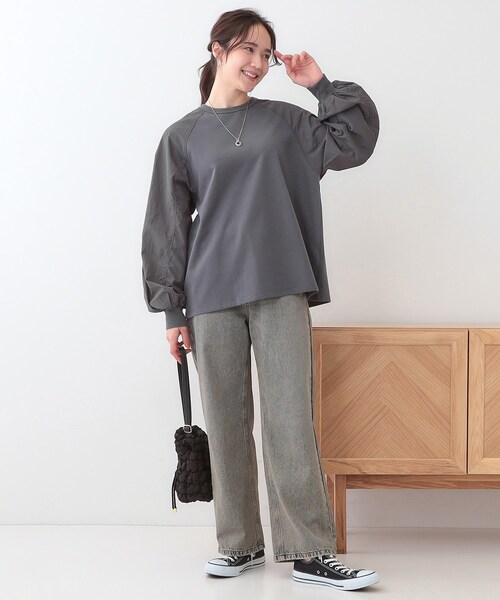 Cutie Blonde(キューティーブロンド)の「【洗える】季節の変わり目に ラグランナイロントップス(Tシャツ/カットソー・レディース・オフホワイト/チャコールグレー/カーキ・00)」の6枚目の写真