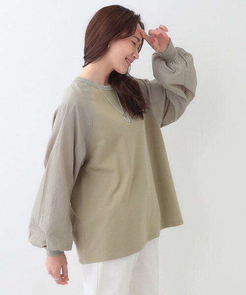 Cutie Blonde(キューティーブロンド)の「【洗える】季節の変わり目に ラグランナイロントップス(Tシャツ/カットソー・レディース・オフホワイト/チャコールグレー/カーキ・00)」の13枚目の写真