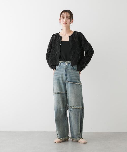 SENSE OF PLACE by URBAN RESEARCH（センスオブプレイスバイアーバンリサーチ）の「クロップドチュールジャガードブラウス（シャツ/ブラウス・レディース・アイボリー/ブラック/ベージュ・ONE）」の7枚目の写真