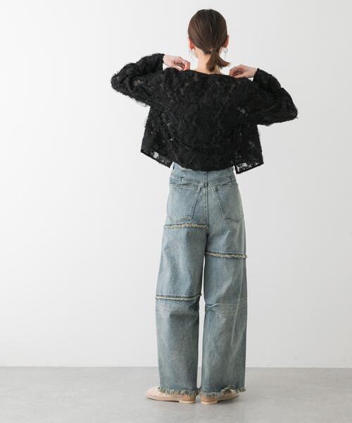 SENSE OF PLACE by URBAN RESEARCH（センスオブプレイスバイアーバンリサーチ）の「クロップドチュールジャガードブラウス（シャツ/ブラウス・レディース・アイボリー/ブラック/ベージュ・ONE）」の6枚目の写真