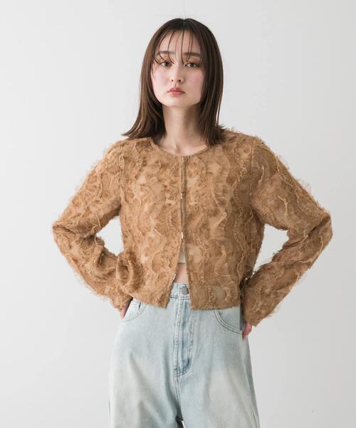 SENSE OF PLACE by URBAN RESEARCH（センスオブプレイスバイアーバンリサーチ）の「クロップドチュールジャガードブラウス（シャツ/ブラウス・レディース・アイボリー/ブラック/ベージュ・ONE）」の18枚目の写真