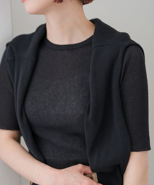 Spick & Span(スピックアンドスパン)の「18Gシアーリブハーフスリーブニット(ニット/セーター・レディース・チャコールグレー/ブラウン・FREE)」の22枚目の写真
